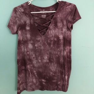 tie die short sleeve shirt with cut out in front
